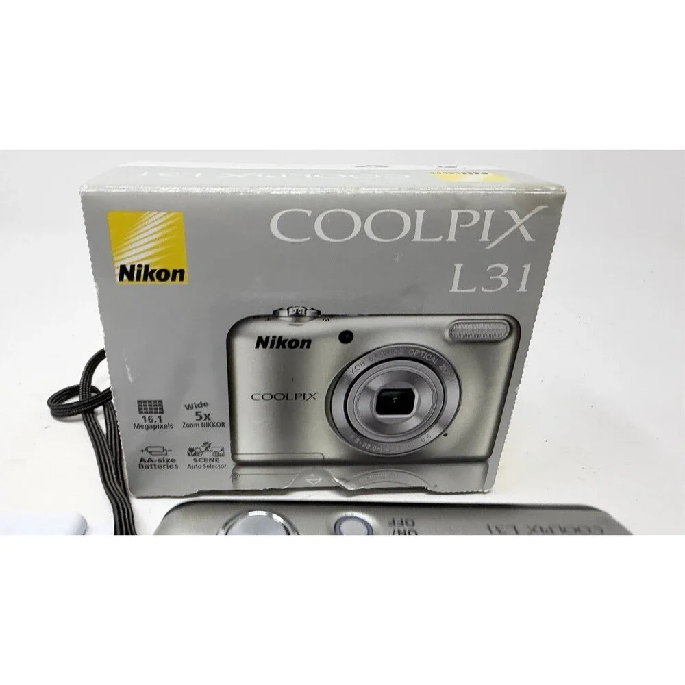 Nikon COOLPIX L31 16.1MP 5x Optical Zoom Silver Digital Camera W/ Box Works